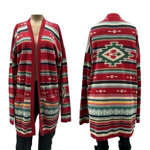 Tasha Pollizi Cardigan Sweater Boho Aztec Southwest Vintage Knit 100% Cotton M